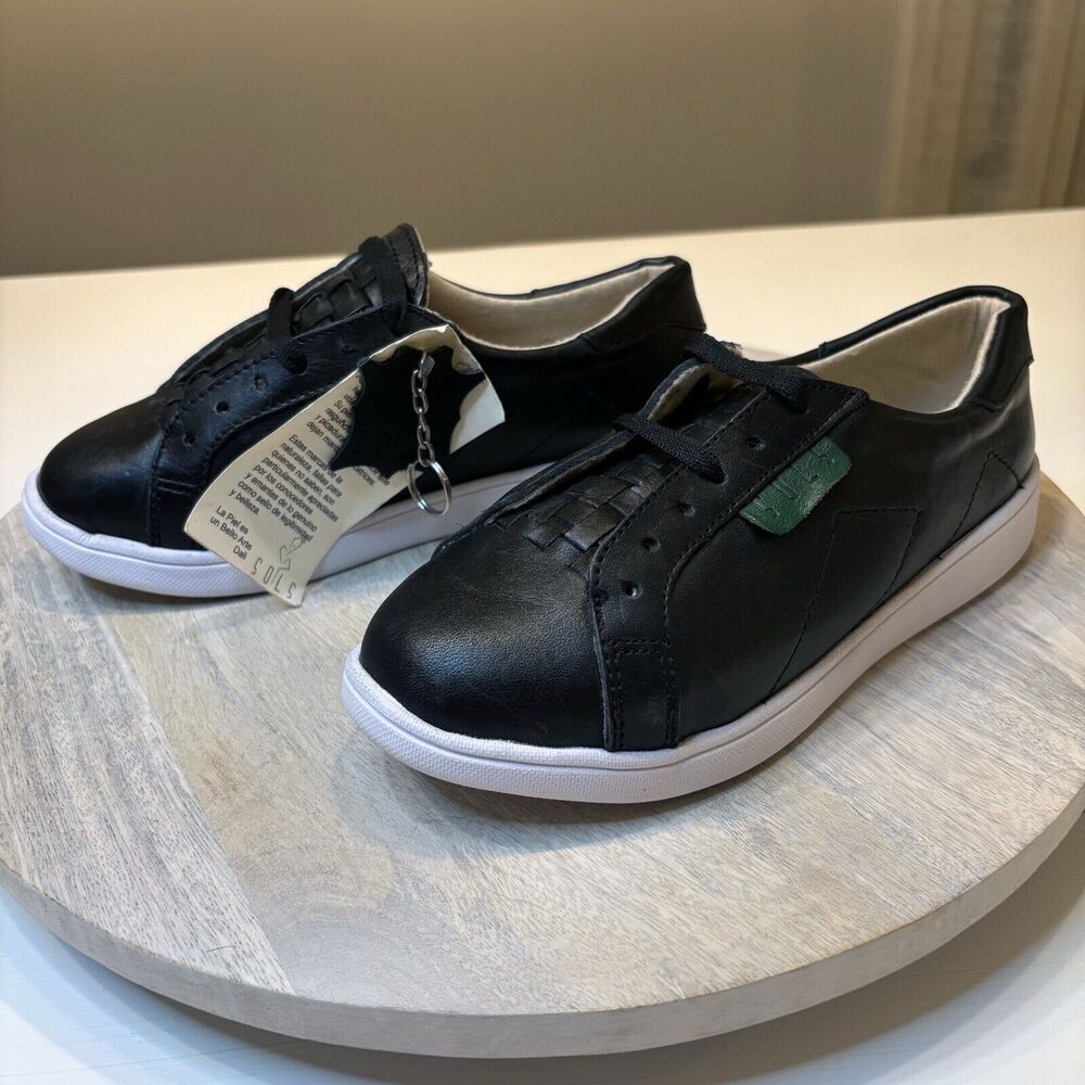 NEW Sols Women's Black Leather Memory Foam‎ Bety Tennis Sneakers Shoes Size 7